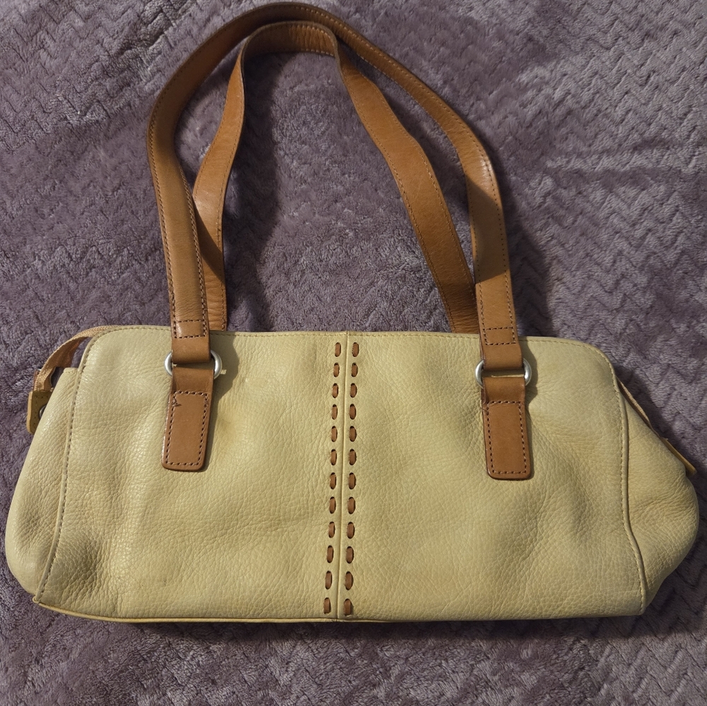 Vintage Fossil Light Yellow Leather Shoulder Handbag - Picture 1 of 14